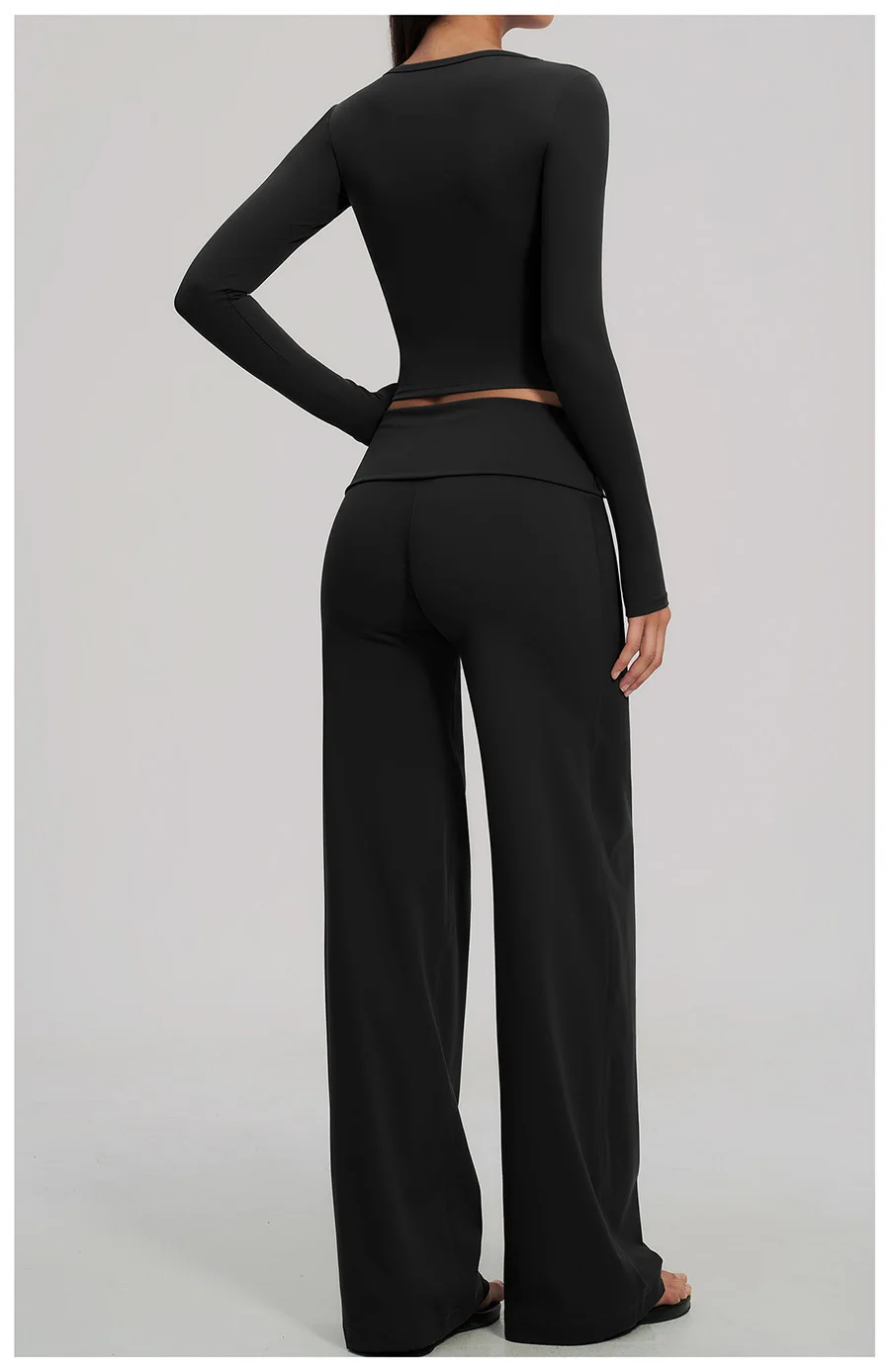 2-teiliges Yoga-Set für Damen, Langarm-Fitness-Oberteil, Trainingsanzug, Sportbekleidung, High-Waist-Hose mit geradem Bein, Fitness-Sportanzug – Detail 27