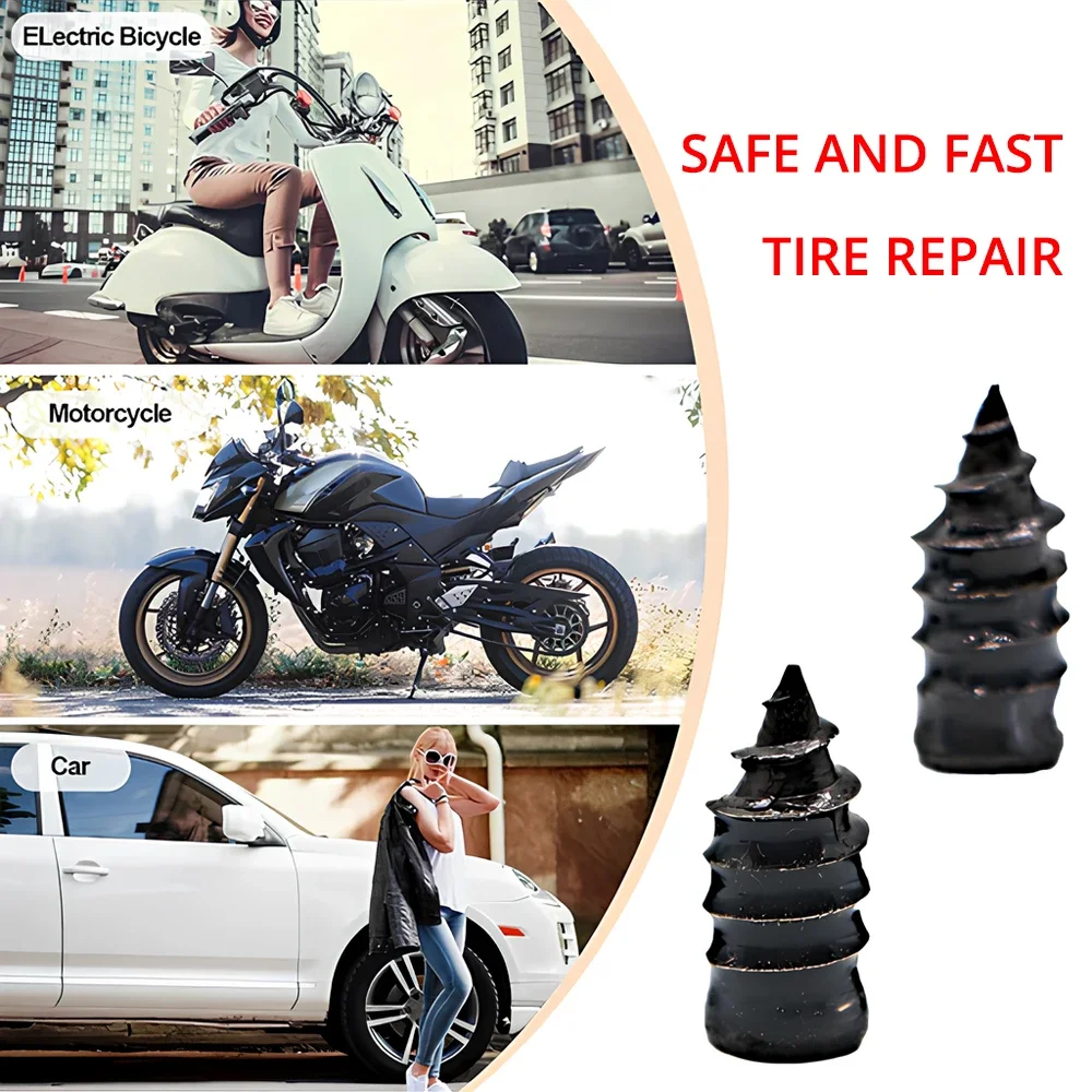 Vacuum Tyre Repair Nail Kit for Motorcycle Car Scooter Rubber Tubeless Tires Tools Set Glue Free Film Auto Accessories Care New