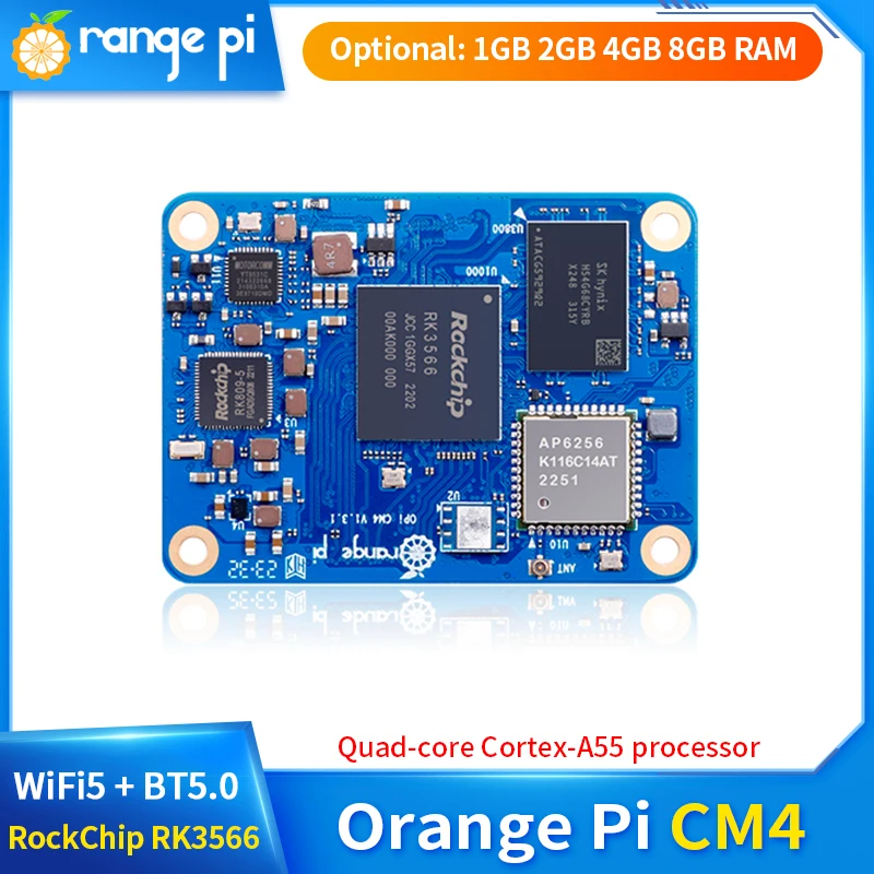 

Orange Pi CM4 8 / 4 / 2 / 1GB RAM 64GB 32GB 8GB EMMC WiFi5+BT5.0 BLE Rockchip RK3566 Orange Pi Compute Module 4 Optional Base