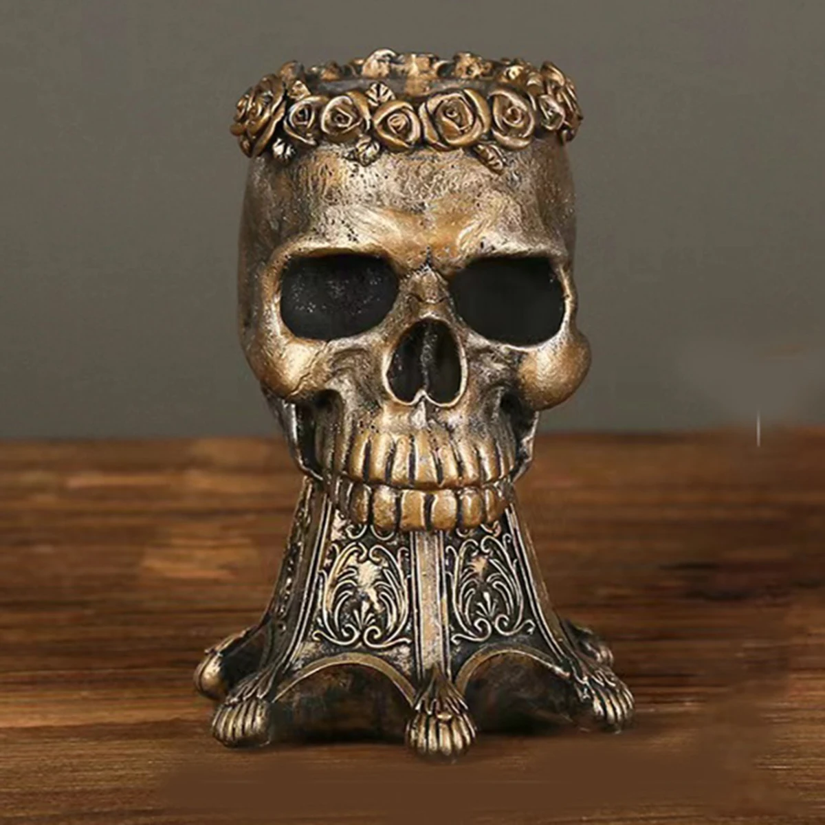 1PC Halloween Skull Head Vase Resin Craft Decoration Creative Home Decoration Skull Head