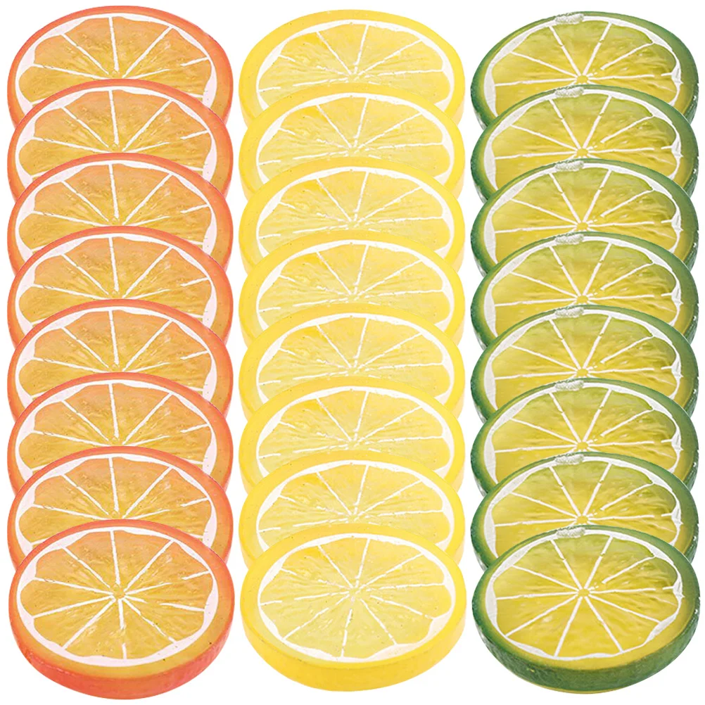 

24 Pcs Plastic Fake Imitation Lemon Slice Child Pickling Lime Artificial Model Pvc Fruit Slices