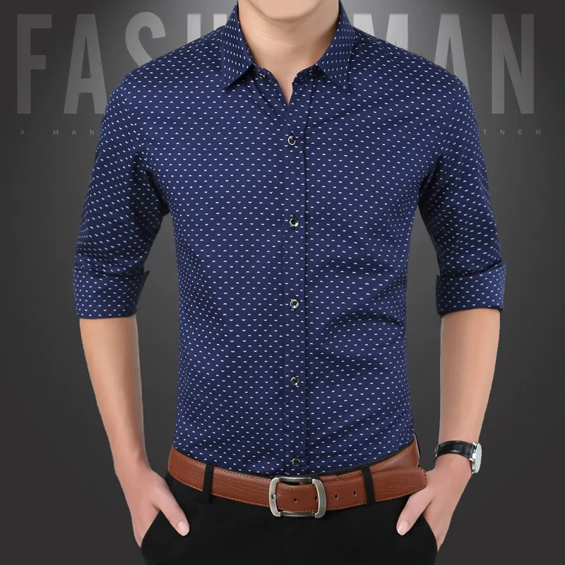 2024 Spring Fashion Brand Slim Fit Mens Long Sleeve Shirt Men Polka Dot Casual Men Shirt Social Plus Size M-5XL