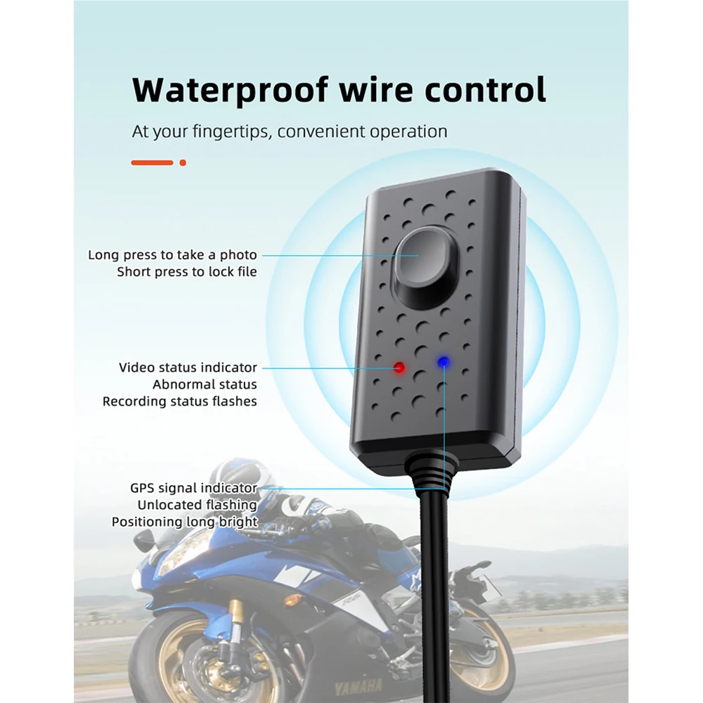 Motorcycle Action Camera No Screen GPS Motocross Driving Recorder Night Vision Dual 1080P Waterproof Video Recorder