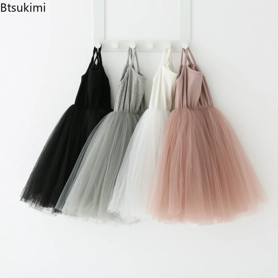 New Summer Essentials Kids Little Girls Dresses Suspender Sleeveless Casual Tutu Outfits Children Lace Mesh Birthday Party Dress