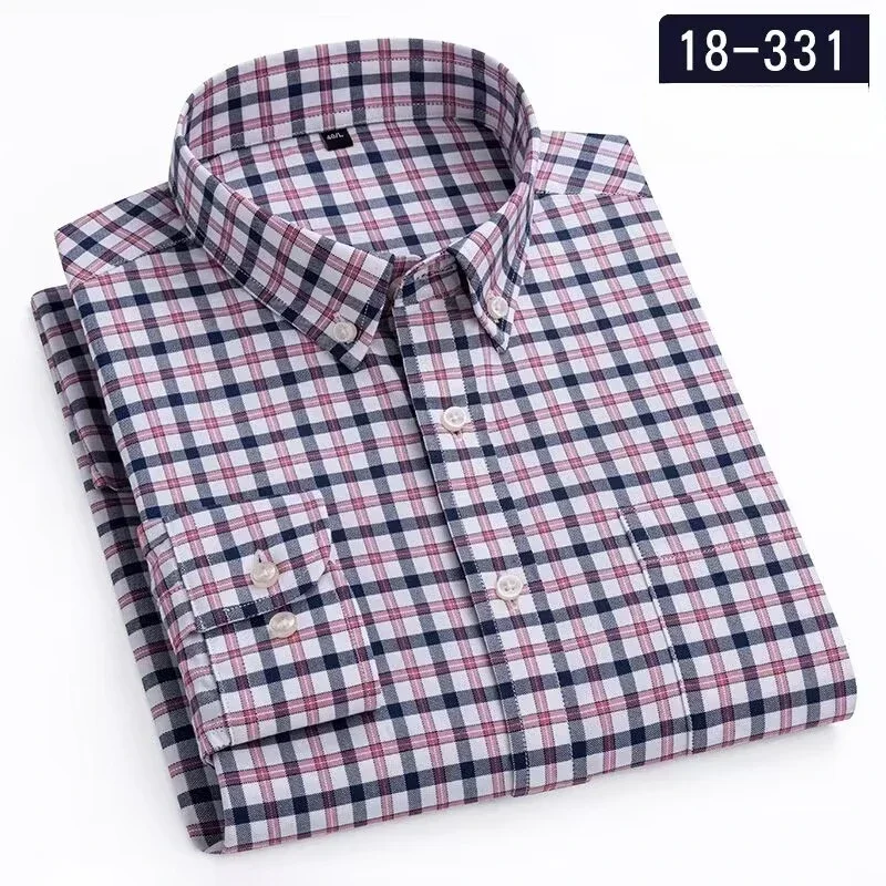 Luxury hight qulity 100%cotton long sleeve shirts for men slim fit formal shirt plaid single pocket soft business office clothes