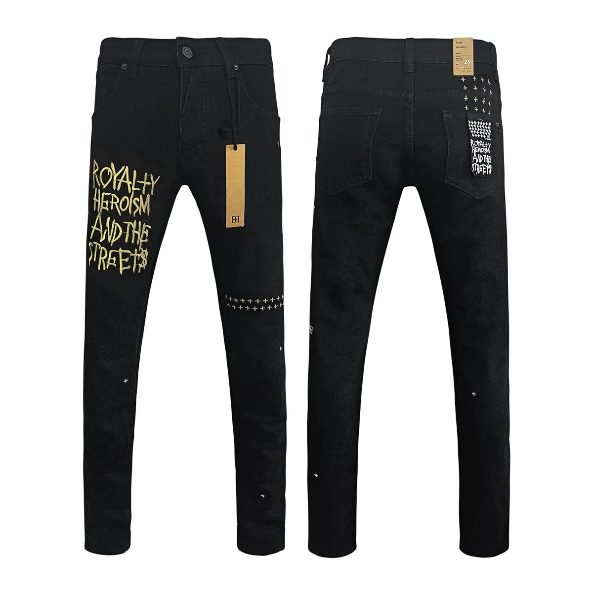 25SS New KSUBI Cross Jeans Men fashion High Street Black letter embroidery Old Patch Stretch Skinny Jeans Hip Hop Pencil Pants