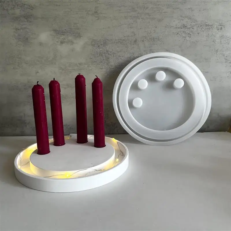 Candlestick Silicone Mold Gypsum 4 Holes Candle Holder MoldDIY Handmade Pentagram Ribbon Shape Atmosphere Concrete Molds Decor