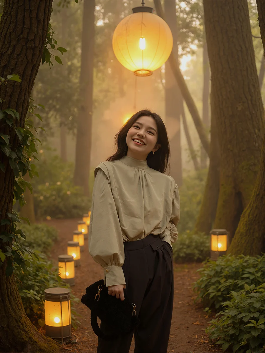 قميص امرأة س الرقبة نصف الياقة العالية الكورية نمط مطوي اللوحة الأمامية زر تصميم أنيق سيدة العمل مكتب أنثى بسيطة الأساسية