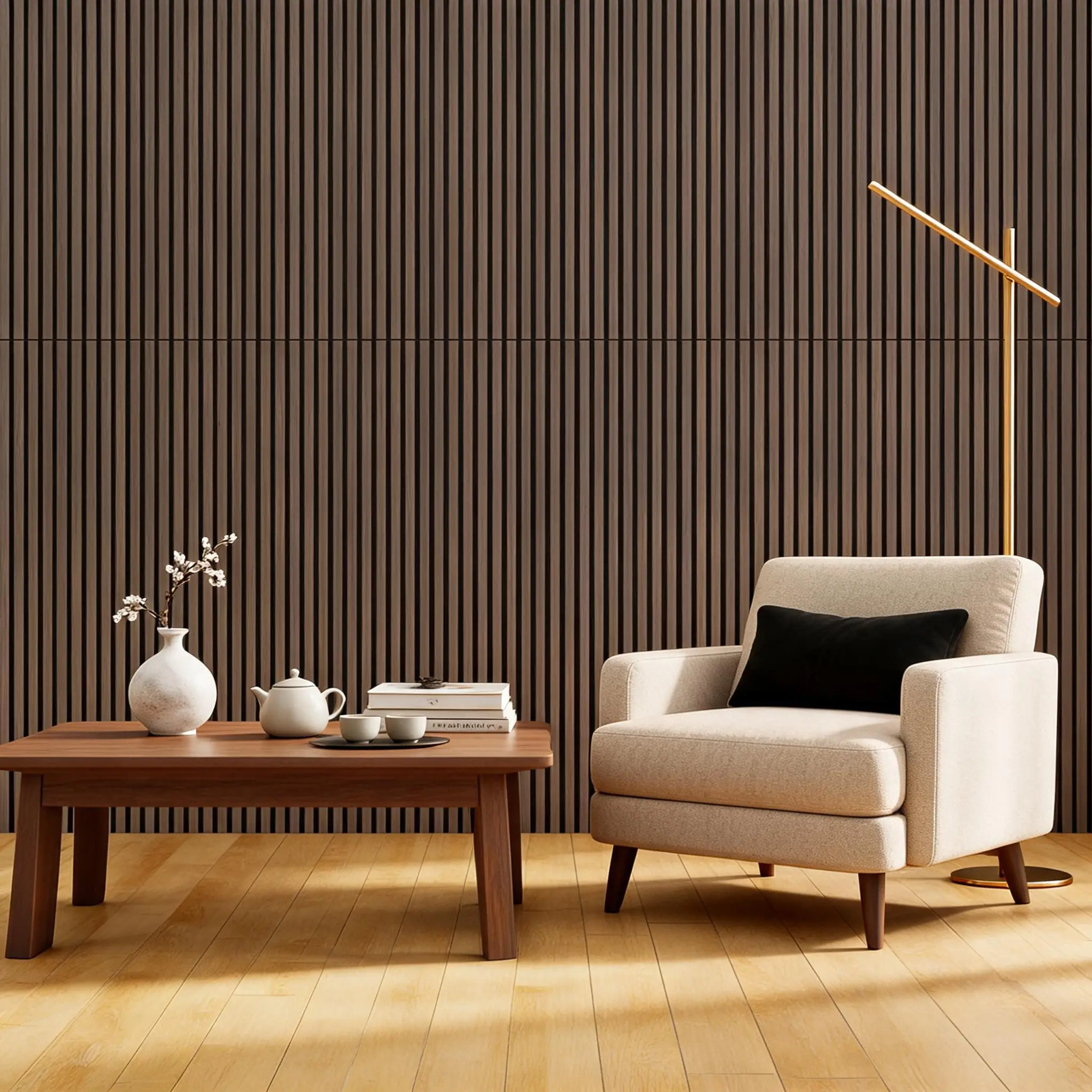Pannelli Acustici 3D in Rovere con Lamelle – Assorbimento del Suono e Riduzione dell'Eco – Ideali per Studio, Ufficio e Home Cinema – Confezione da 4, 120x60 cm