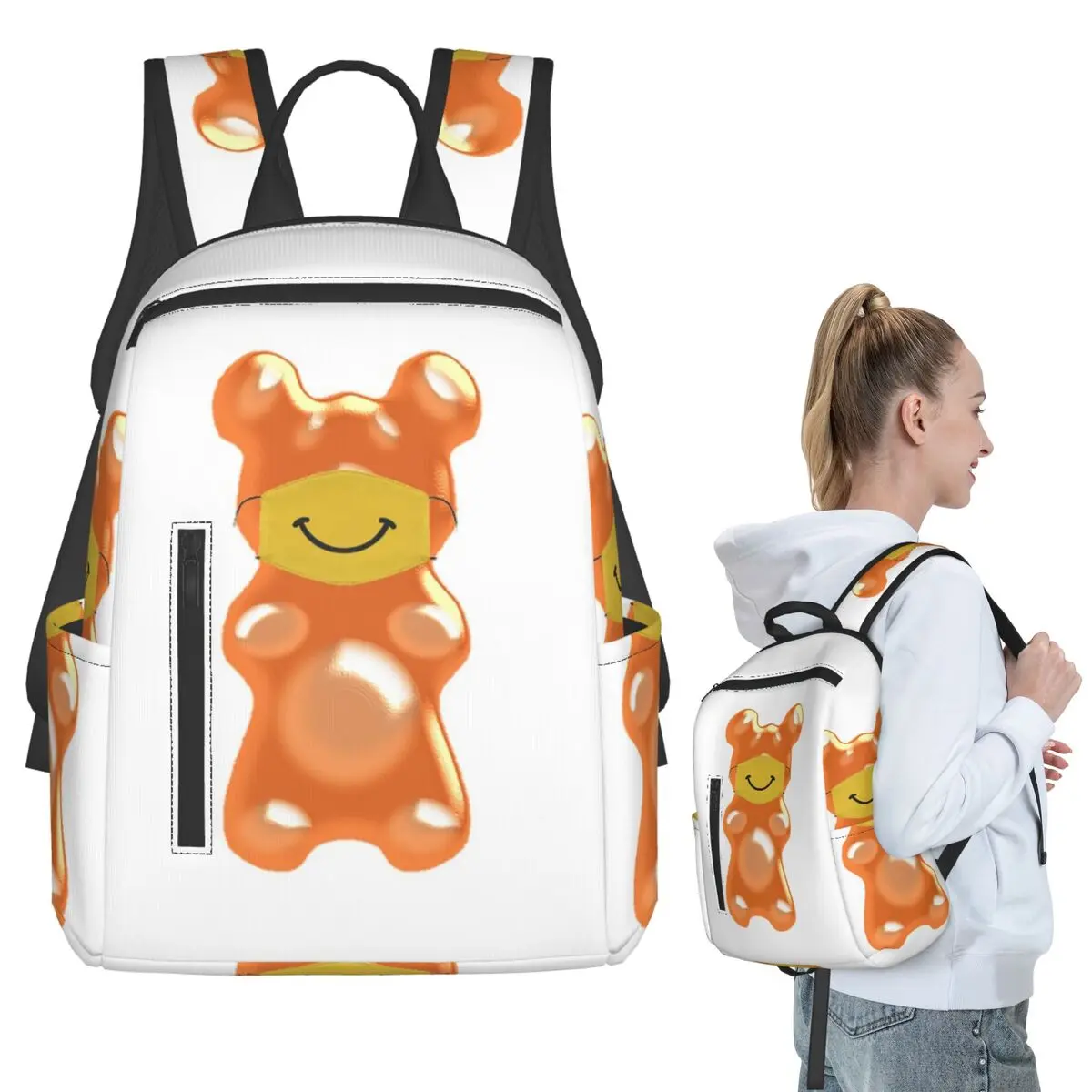 

Brown Gummy Bear Wearing Mask Backpack Student BookBag Children School Bag Laptop Shoulder Bags Men Women