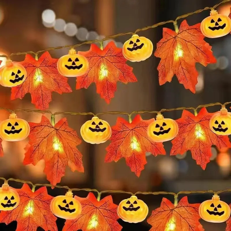 Foglie di acero autunnale artificiale ghirlanda di zucca LED fata String Light decorazione del ringraziamento di natale fai da te festa di Halloween