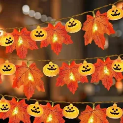 Foglie di acero autunnale artificiale ghirlanda di zucca LED fata String Light decorazione del ringraziamento di natale fai da te festa di Halloween a casa