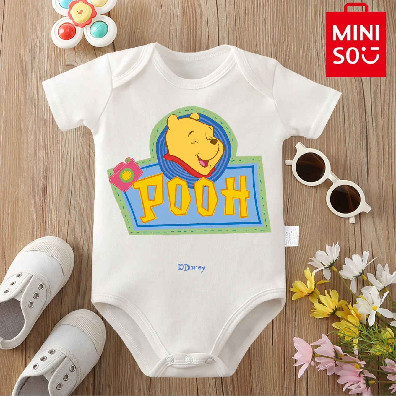 

MINISO Lovely Winnie, боди из 100% хлопка, мягкая детская одежда, лучший подарок для ребенка, комбинезон-комбинезон для детей от 0 до 12 месяцев, милый новорожденный