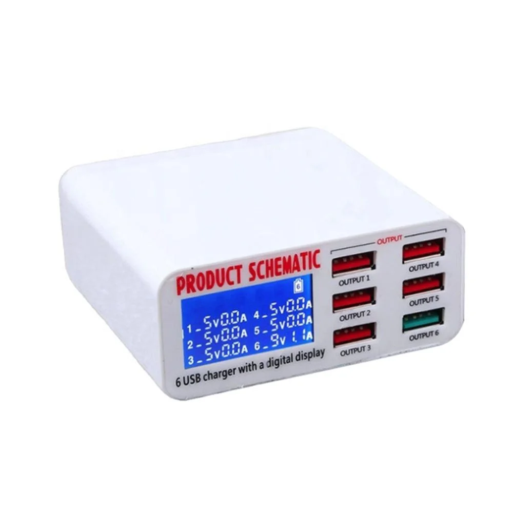 6 USB Charger HUB Charge 6 Device At Same Time LED Screen Display Show Charge Voltage Current USB Fast Charger