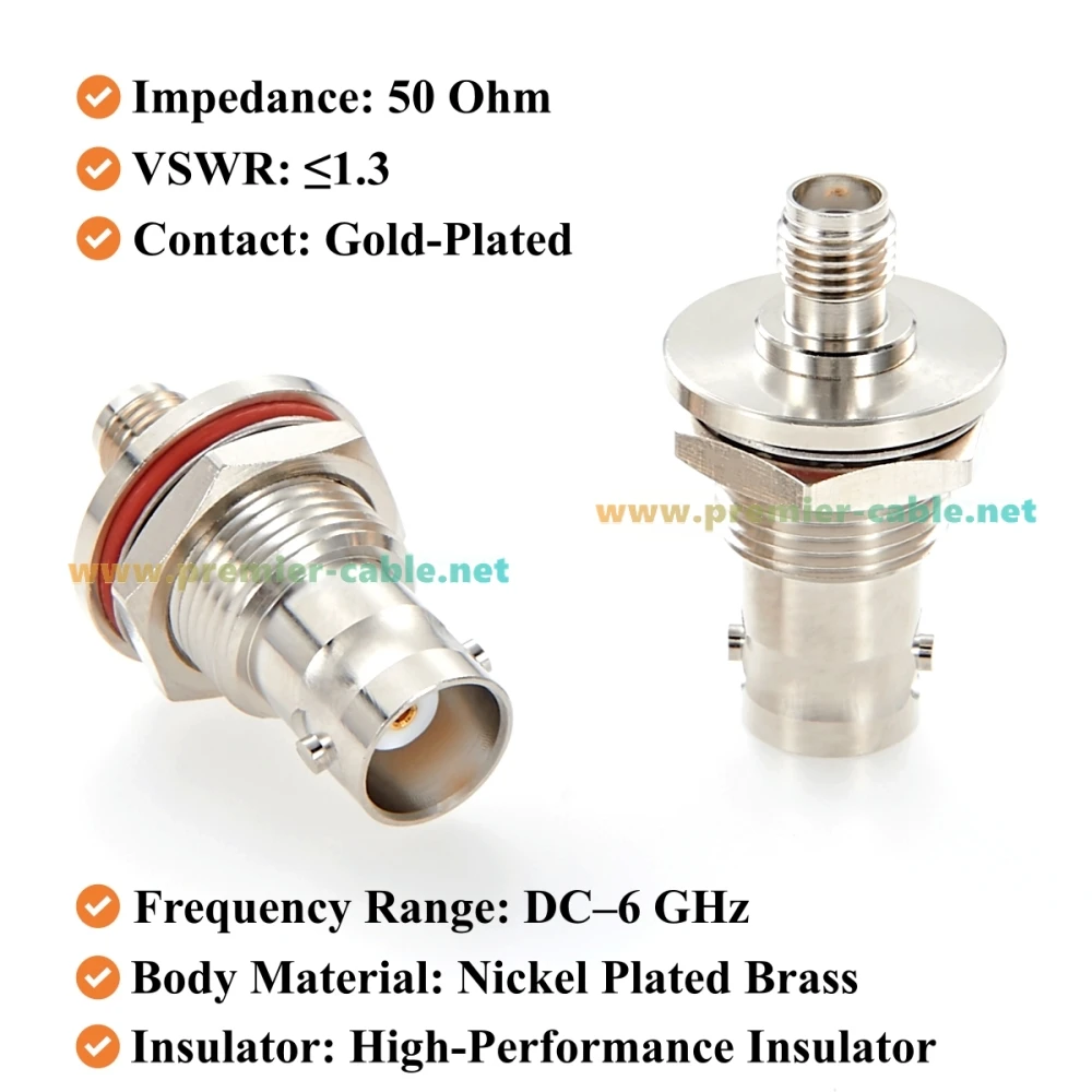 BNC-Buchse auf SMA-Buchse Schottwandadapter 50 Ohm HF-Koaxialstecker für HF-Antenne, SDR-Radio, Amateurfunk, Testgeräte – Detail 3