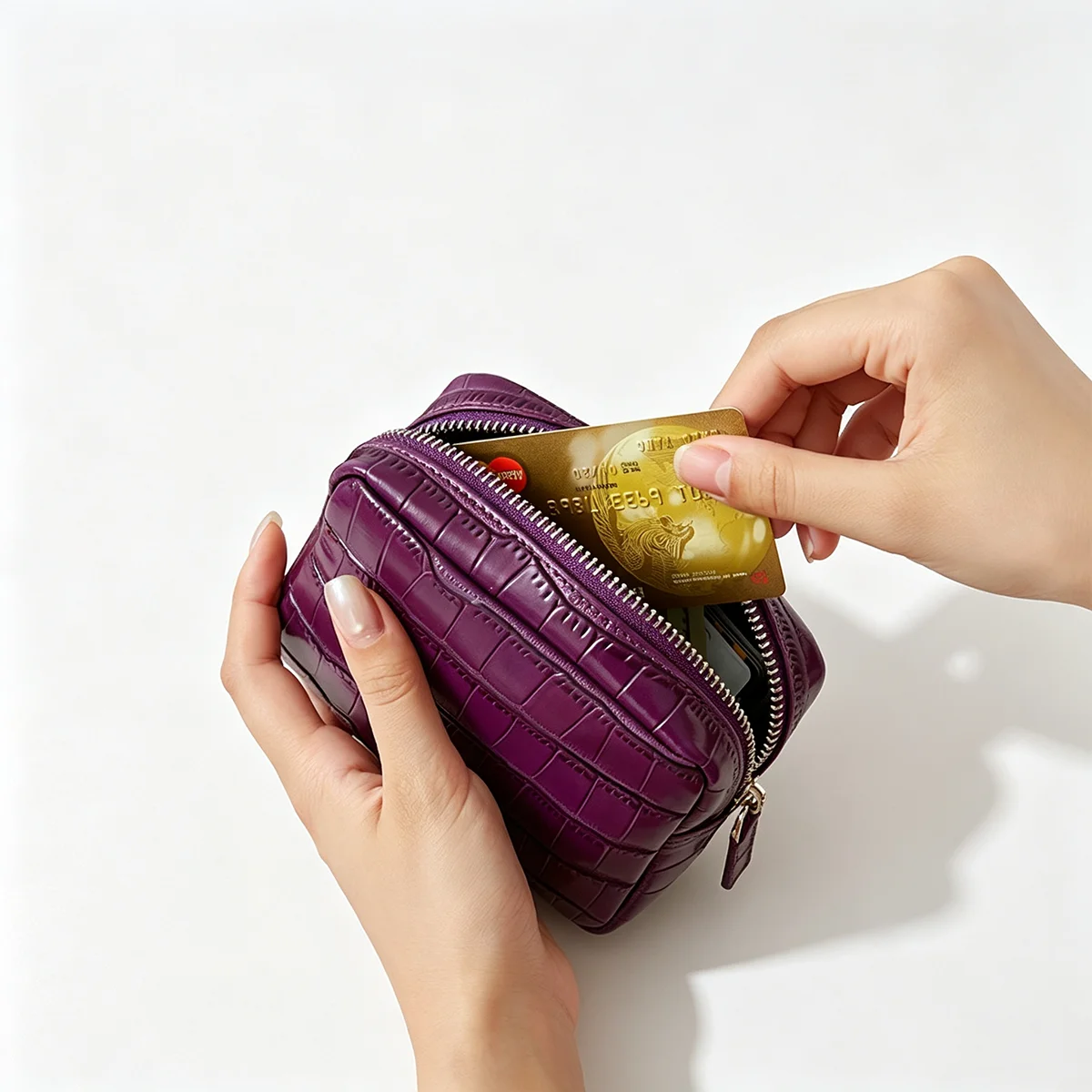 Echtes Leder mit Krokodilprägung Damen-Münzbörse Lippenstifthalter Kopfhörer-Schlüssel-Organizer Clutch Ausweiskartenetui Kosmetiktasche – Detail 5