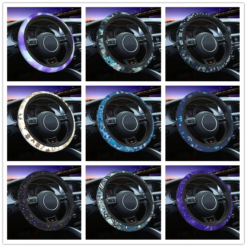 38cm Car Steering Wheel Cover Artistic Snowflake Universal Cute Auto Decoration Colorful Automobile Accessory