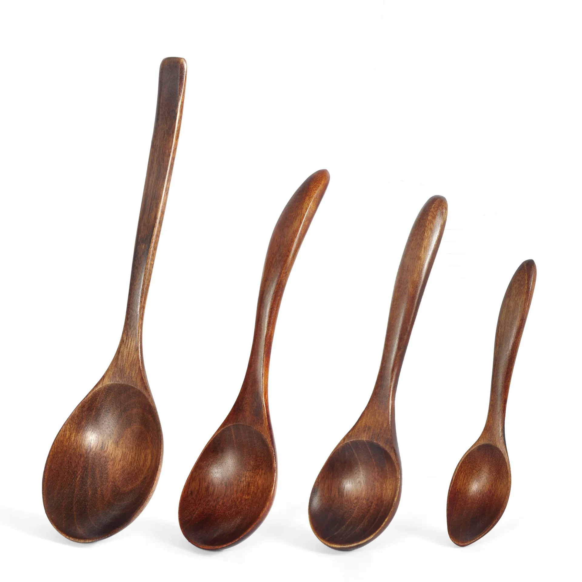 Japanese Wooden Spoon Long Handle Ramen Spoon Baby Eating Spoon Drinking Porridge Spoon Household Wood Tableware Round Spoon