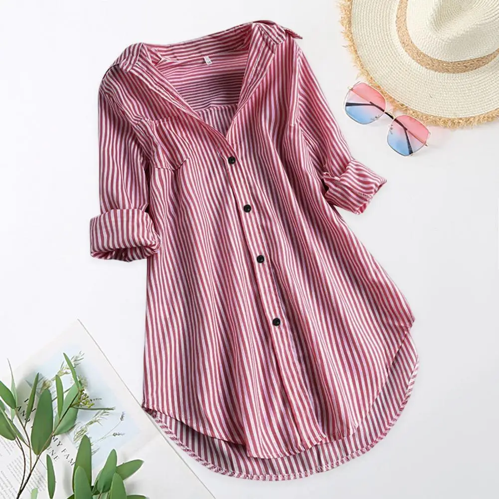 Trendy Women Top M to 4XL Women Shirt Striped Casual Loose Ladies Shirt Blouse  Womenswear