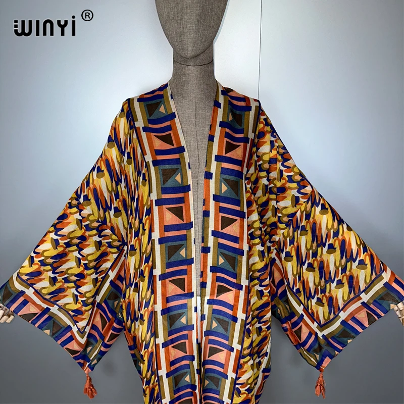 WINYI Africa fashion summer kimono maxi dress beach cover up Cardigan abaya muslim woman coat boho kaftan beach outfits kaftan