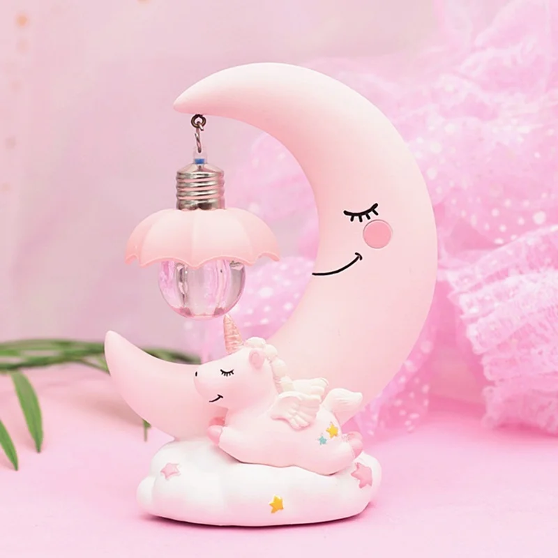 Cartoon Mond Led Nachtlicht Harz Baby Kindergarten Lampe Ornamente Nachttisch Lampe Kinder Geschenk Spielzeug