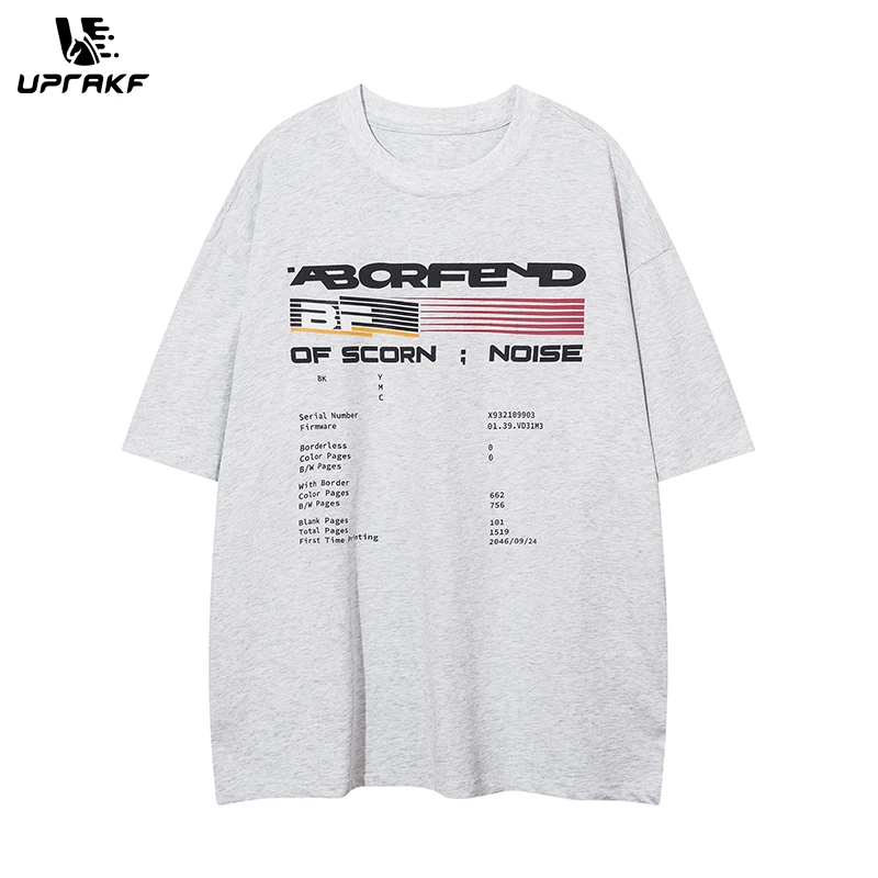 UPRAKF Letter Print T Shirt Streetwear Short Sleeve Crew Neck Summer Cotton Tee Oversize Casual Fashion Sports Style