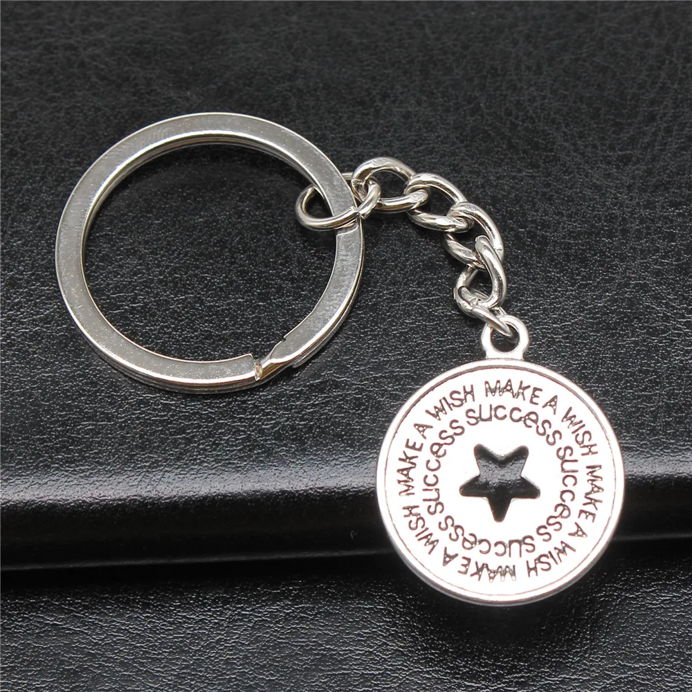 Keychain Keyring Holder  Antique Silver Color 26x22mm Make A Wish Success Star Pendant Keyring