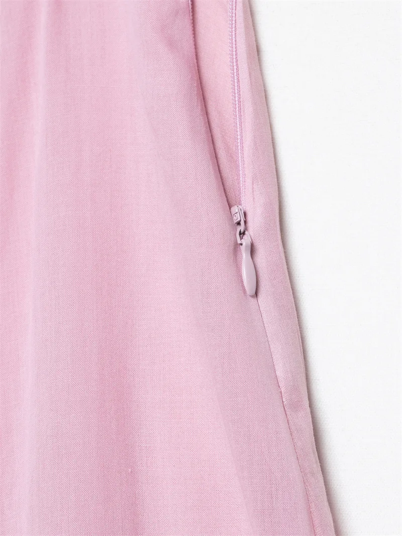 Casual elegant chic women's skirt pink mid-length loose zipper skirt new style fashion beach vacation summer draped skirt