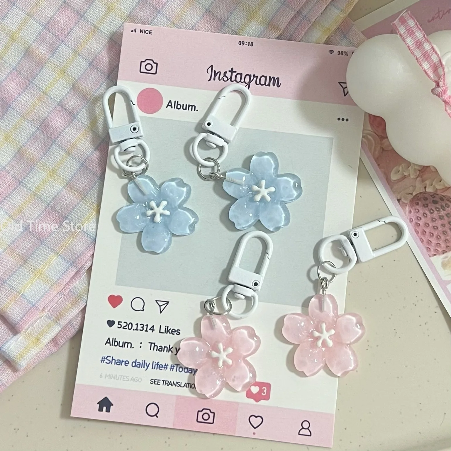 Cute Fashion Backpack Hanging Ornaments Couple Gifts Creative Lovely Flower Keyring Sweet Jelly Color Sakura Keychain Pendant