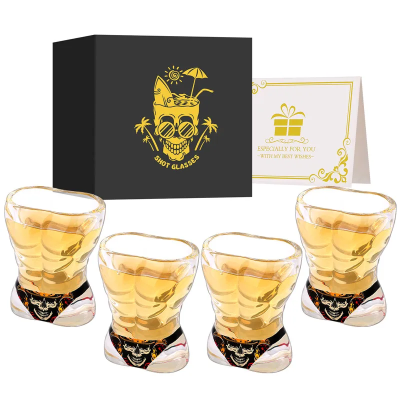 4pcs/set Muscle Man Bikini Skull Design Clear Shot Glasses 30ML Wine Cup for Halloween Kitchen Party Club Wedding Gift Set image 3