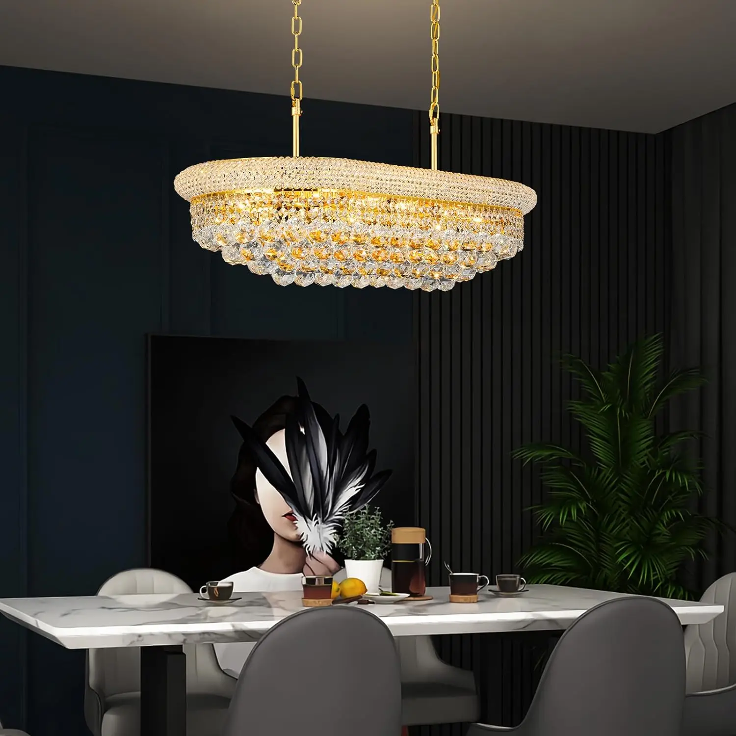 Crystal Chandeliers For Dining Room Light Fixtures Over Table，Modern Crystal Chandeliers For Kitchen Island，9 Lights Empire