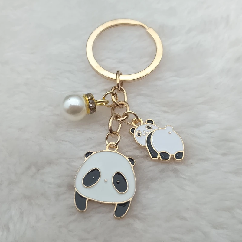 

Cute animal panda keychain animal keychain couple panda pearl keychain men and women high quality accessories