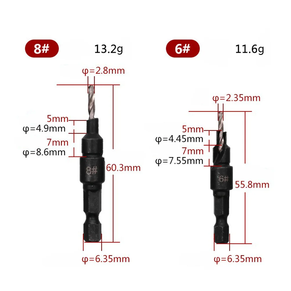 

5pcs Countersink Drill Bit Set Hss Titanium Plated Wood Drill Bits For Screw Sizes #5 #6 #8 #10 #12 Fast Cutting Wear Resistant