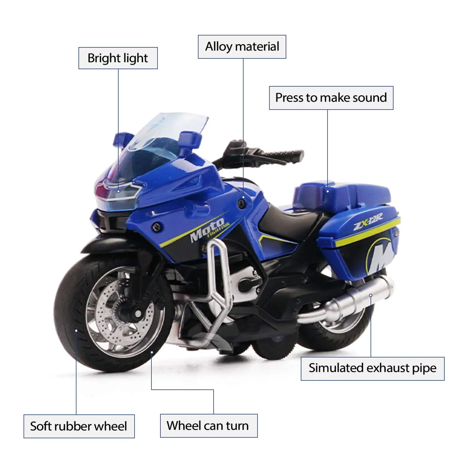 1:14 Scale Alloy Motorcycle Car Model Diecast Car with light sound Pull Back Car for Boys Birthday Gift Kids Toys Car Collection