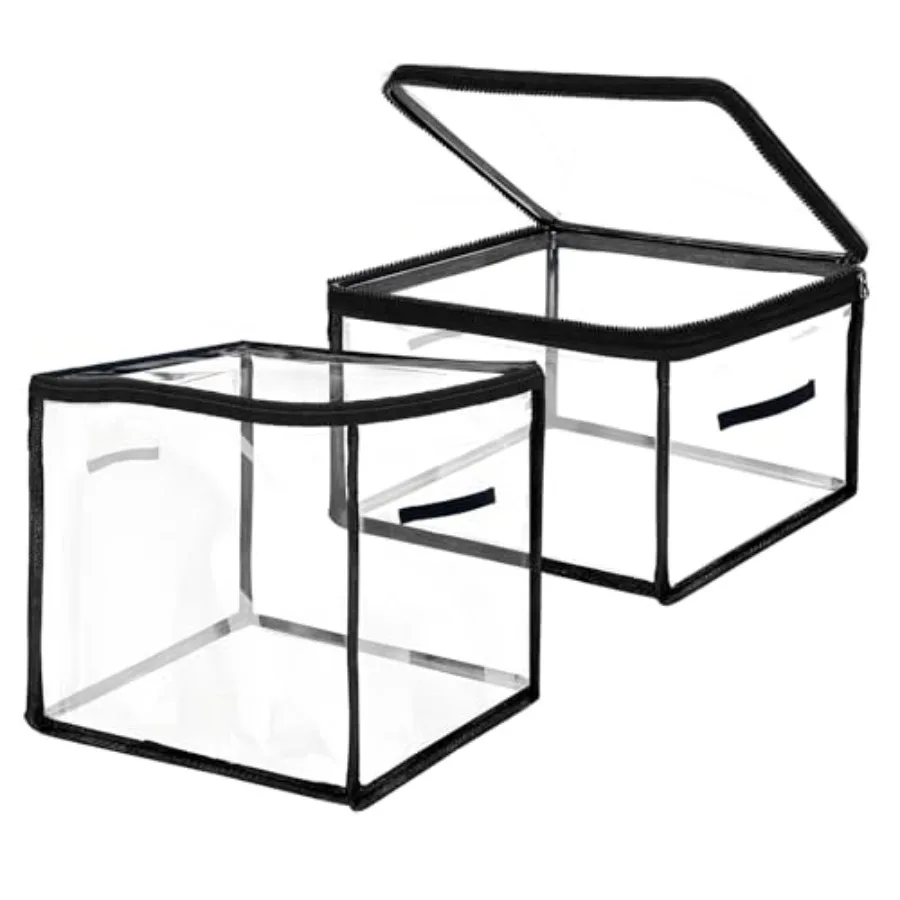 

Набор из 2 больших прозрачных сумок для хранения из ПВХ, 24,4 x 17,7 x 22,4 дюйма, складной органайзер с ручками и молнией для постельного белья и одеял