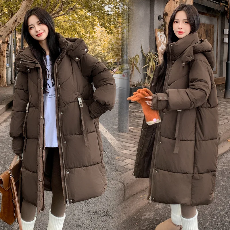 

PinkyIsBlack Fashion Winter Cotton Padded Jacket Women Hooded Casual Long Parkas Coat Solid Warm Loose Puffer Jacket Outwear