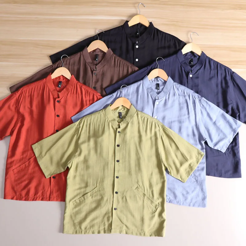 Hombre Verano Casual Loose Fit ort Sve irt Fino Transpirable Qui Seco Sensación Fresca Lino como Tela Protección Solar