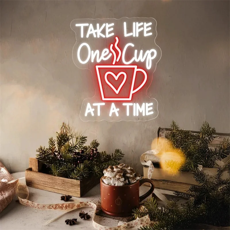 Take Life One Cup At A Time Neon Sign,Cafe Bar Sign,Custom Cafe Neon Sign,Kitchen Wall Decor,Cafe Cart Sign,Coffee Store Signage