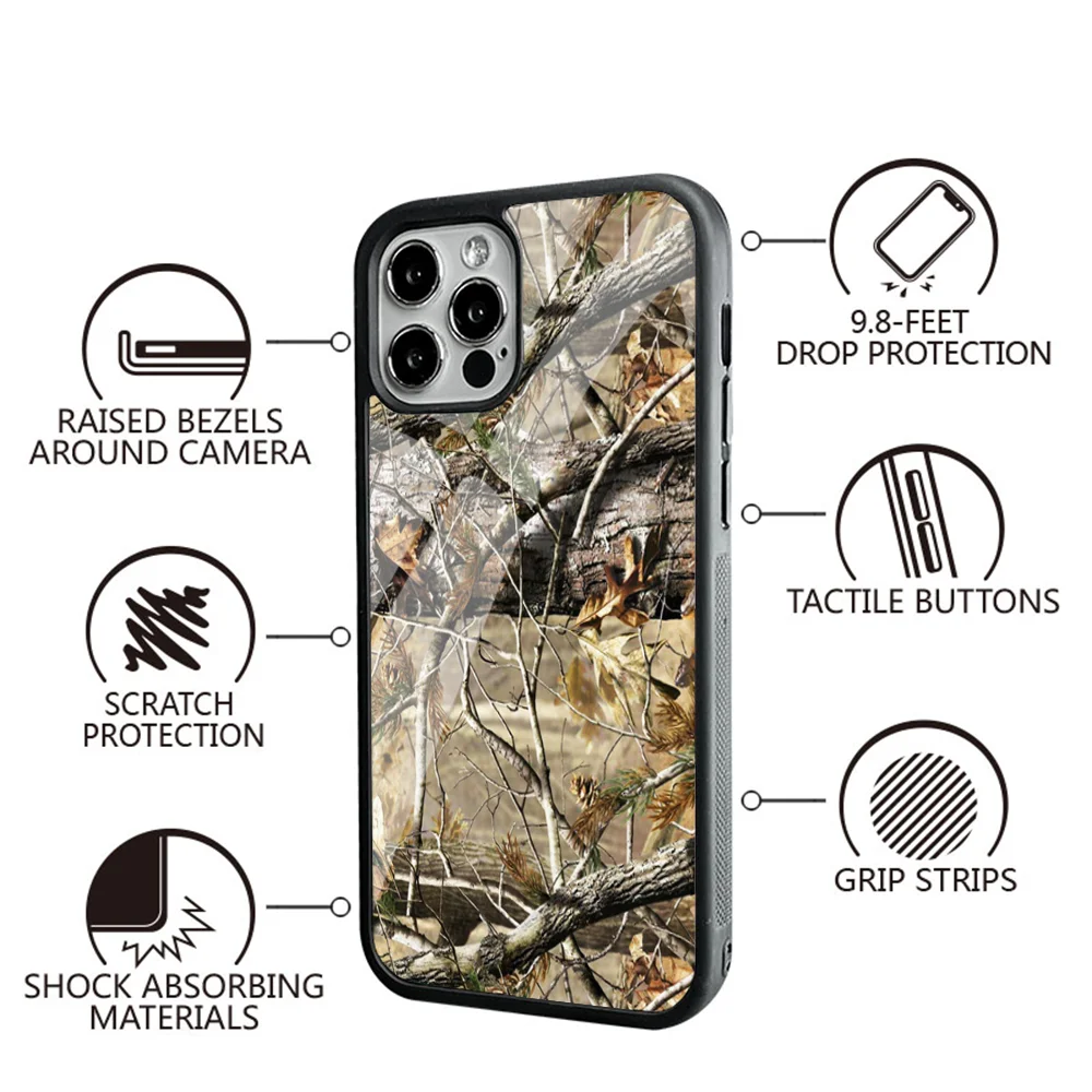 Real Tree Camo Phone Case For IPhone 11 12 13 14 15 Plus Pro Max Mirror Acrylic PC TPU Cover