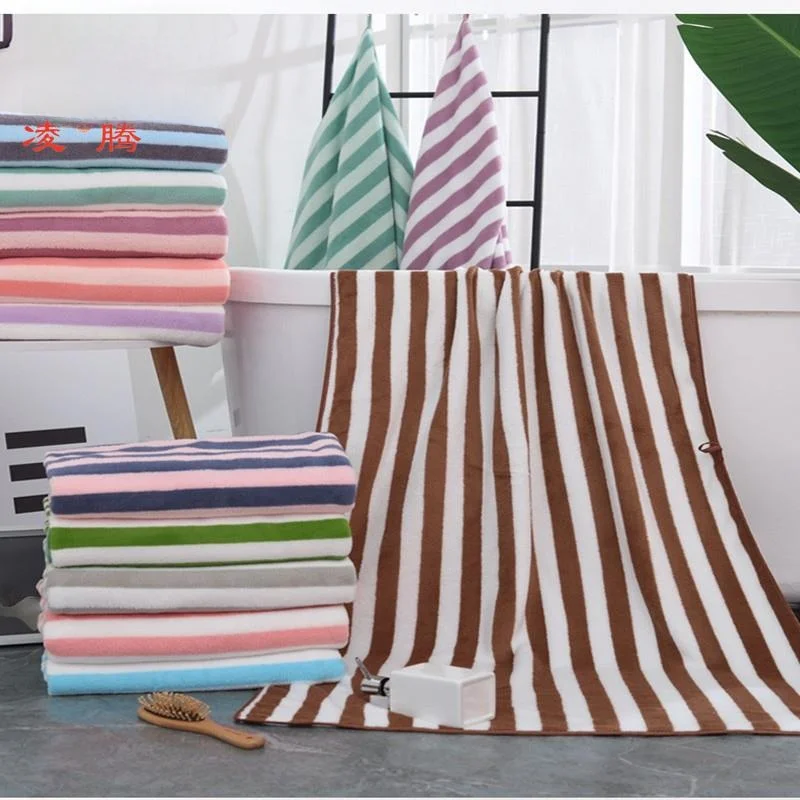 

Thick Coral Fleece Bath Towel Adult Wide Stripe Absorbent Quick Dry Non Shedding Home Use Large Size Bath Towel