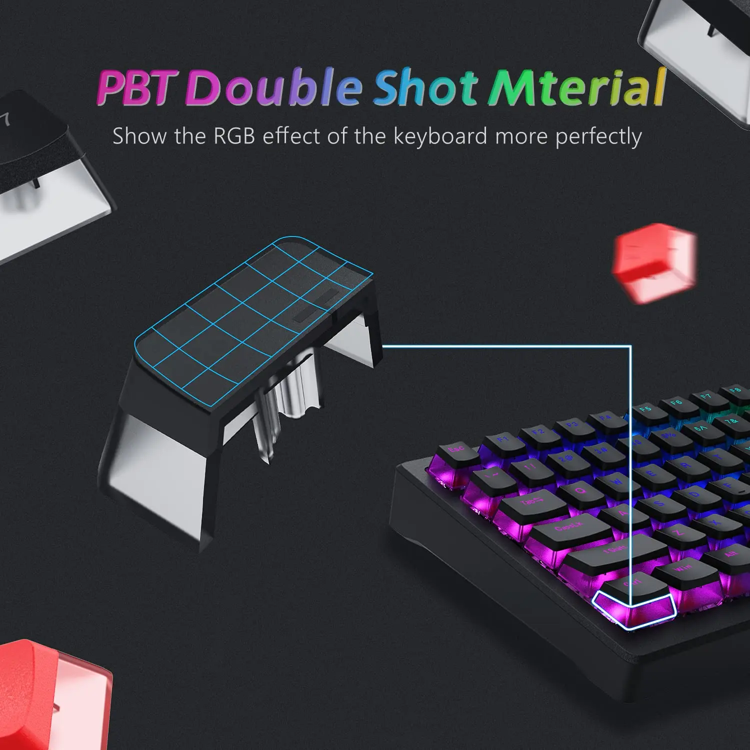 165 Key Pudding PBT Keycaps Custom Black Double Shot Keycap OEM Profile for 100%, 75%, 65%, 60% Gaming Mechanical Keyboard - Image 6