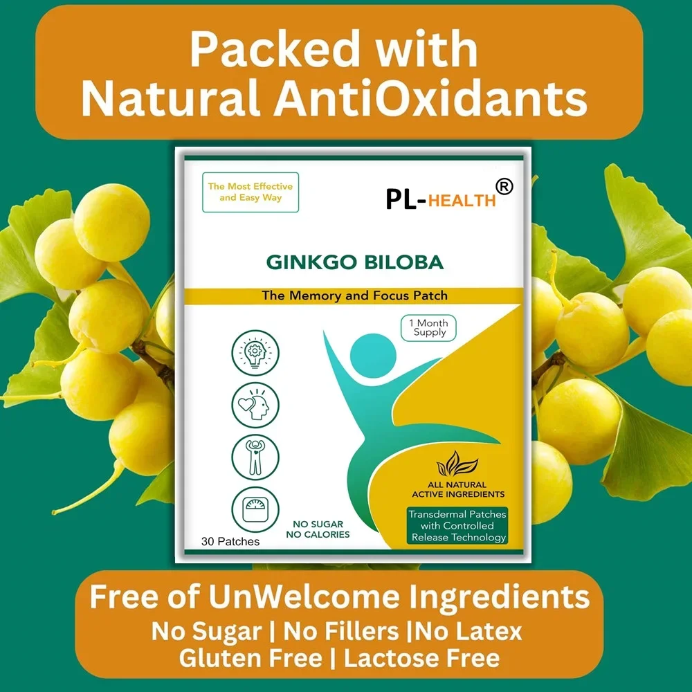 Ginkgo Biloba Patch Gingko Transdermal Patches - 30 Patches One Month Supply