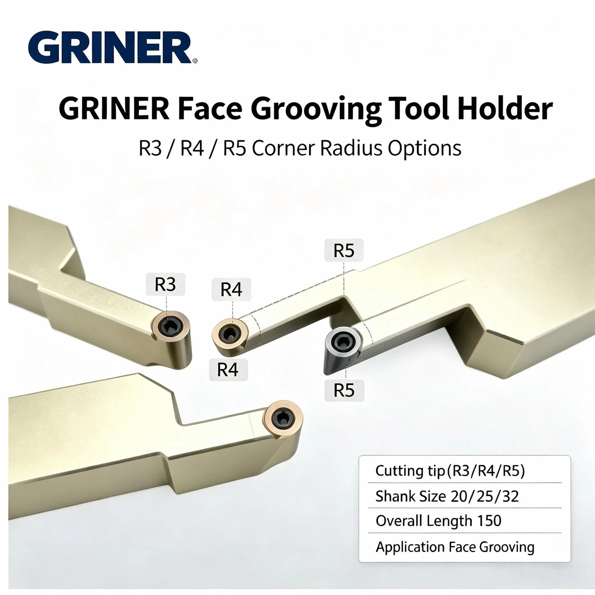 GRINER SRAPR2525 Anti‑Vibration Face Grooving Tool Holder Large Depth of Cut R‑Arc Face Grooving Tool Holder CNC Lathe Cutting
