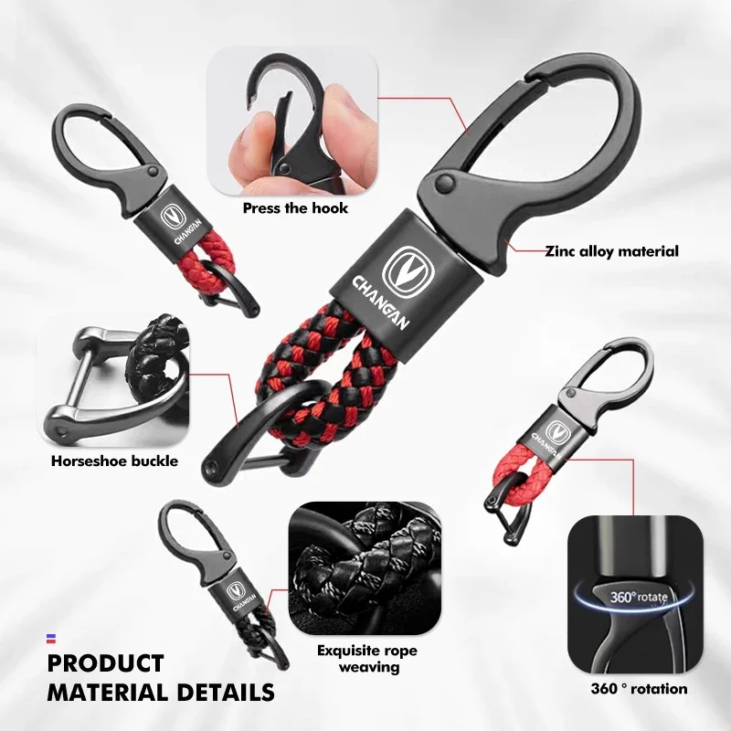 Metal Leather Woven Key Fob Ring Auto Decoration For Changan Eado CS75 Plus CS35 Alsvin CS55 Plus CS95 Keychain Accessory