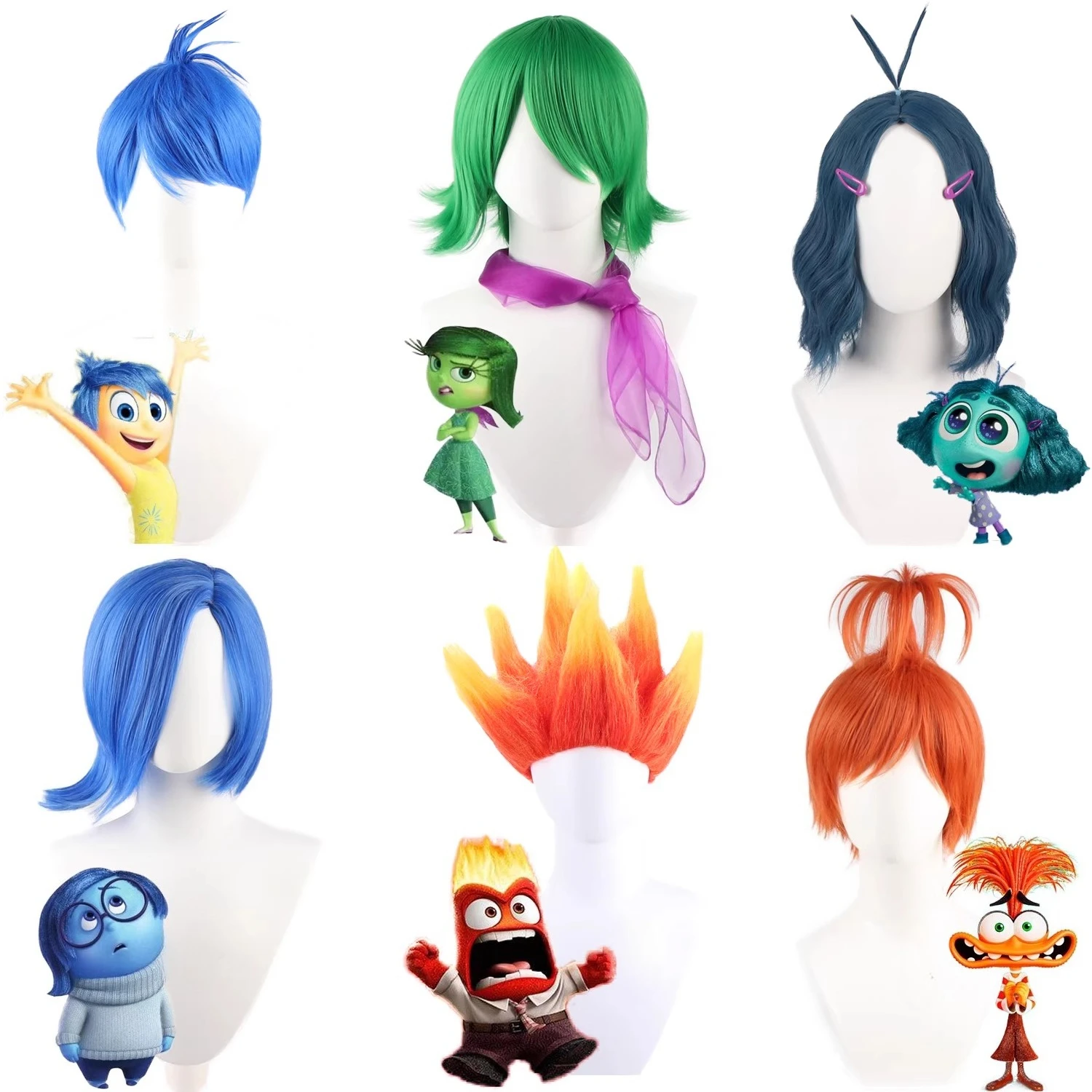 Inside-Out Cosplay Wig Full Set for Disgust Sadness Joy Fear Anger Anxiety All Characters Hair