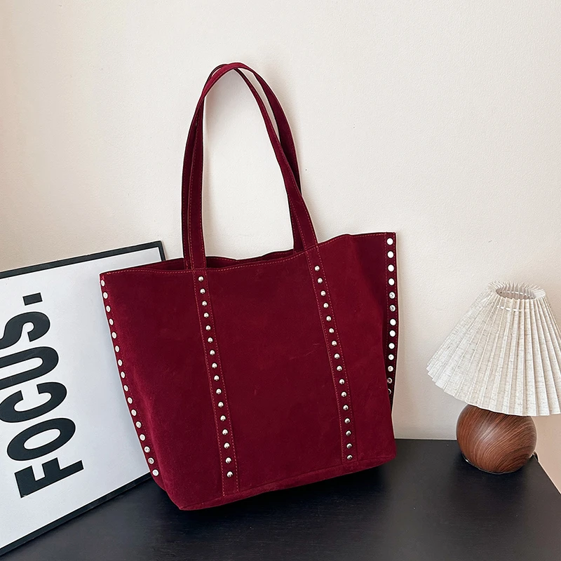 

Faux Suede Sequined Large Capacity Shoulder Bags Solid Color Sewing Ladies Bags 2025 Hot Sale High Quality Fashion Handbags