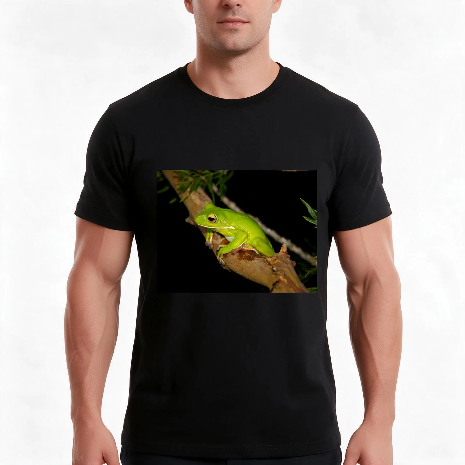 Green Tree Frog T-Shirt, Summer Casual Cotton Tee, Oversized Streetwear Tops, Vintage Graphic Print, Loose Fit Short Sleeve