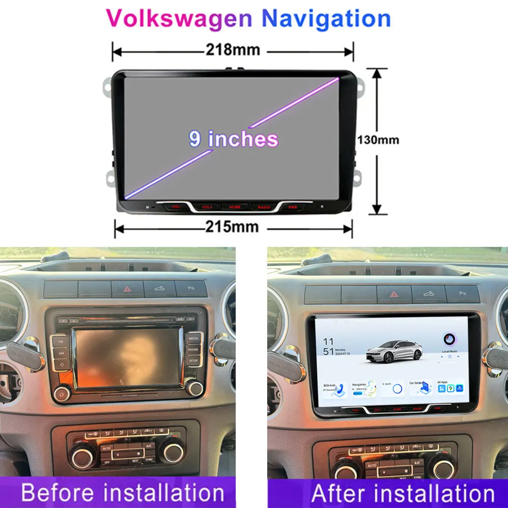 GPS 9'' For VW Amarok 2010-2015 Wireless Carplay Android 15 Car Radio Head Unit Intelligent System GPS WIFI BT Google Map 4-64GB