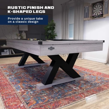 Rustik Finish, k-şekilli bacaklar ve siyah kumaş, kahverengi ile Kirkwood 90 ”bilardo masa