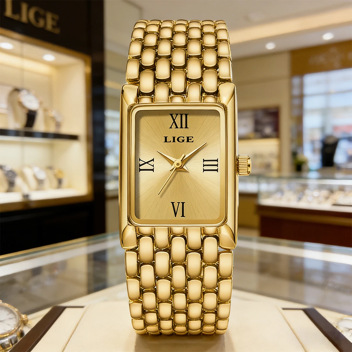 

LIGE 2025 New Gold Women's Watch Luxury Quartz Watch Stainless Steel Bracelet Retro Fashion 30M Waterproof Watch for Women reloj